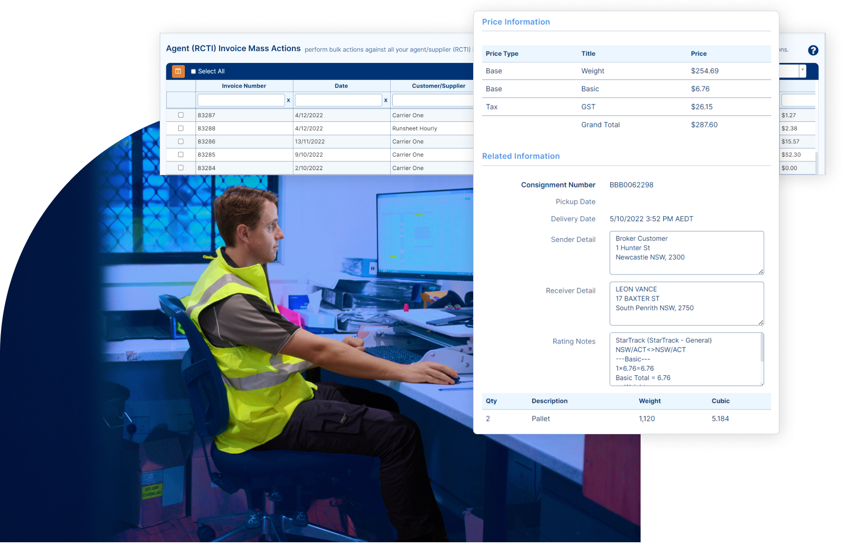 employee using Logistics software's billing and invoicing interface