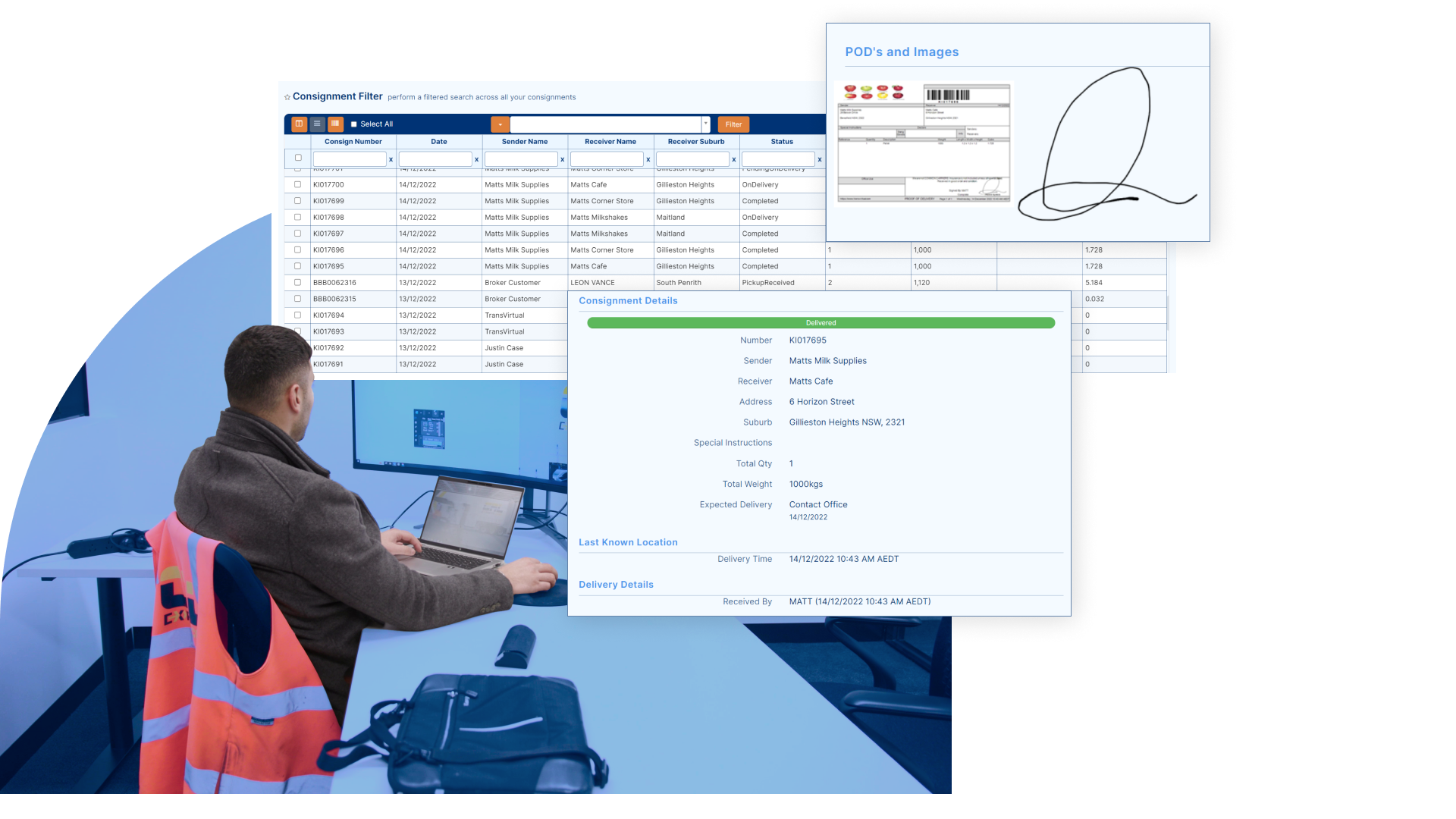 interface displaying the allocation of consignments within logistics software