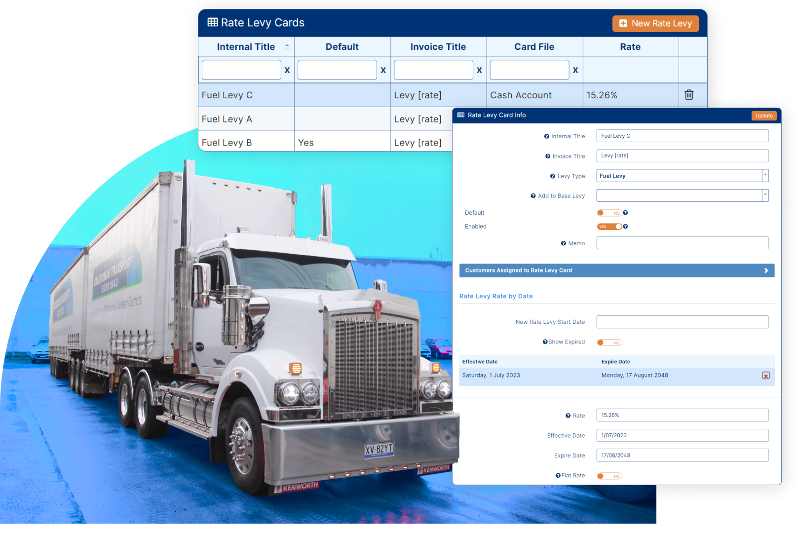 truckload outbound for delivery making use of fuel levy rate logistics software