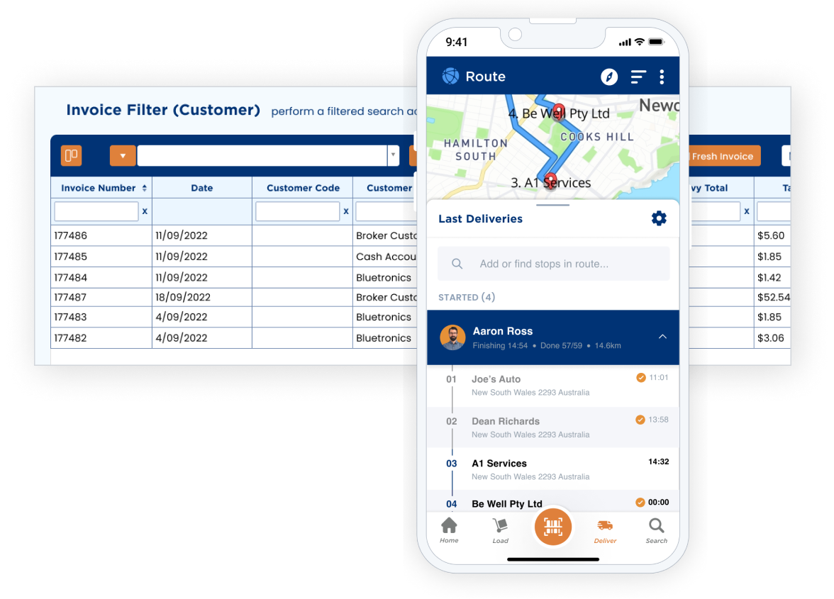 An image of software combining invoicing and route optimization features