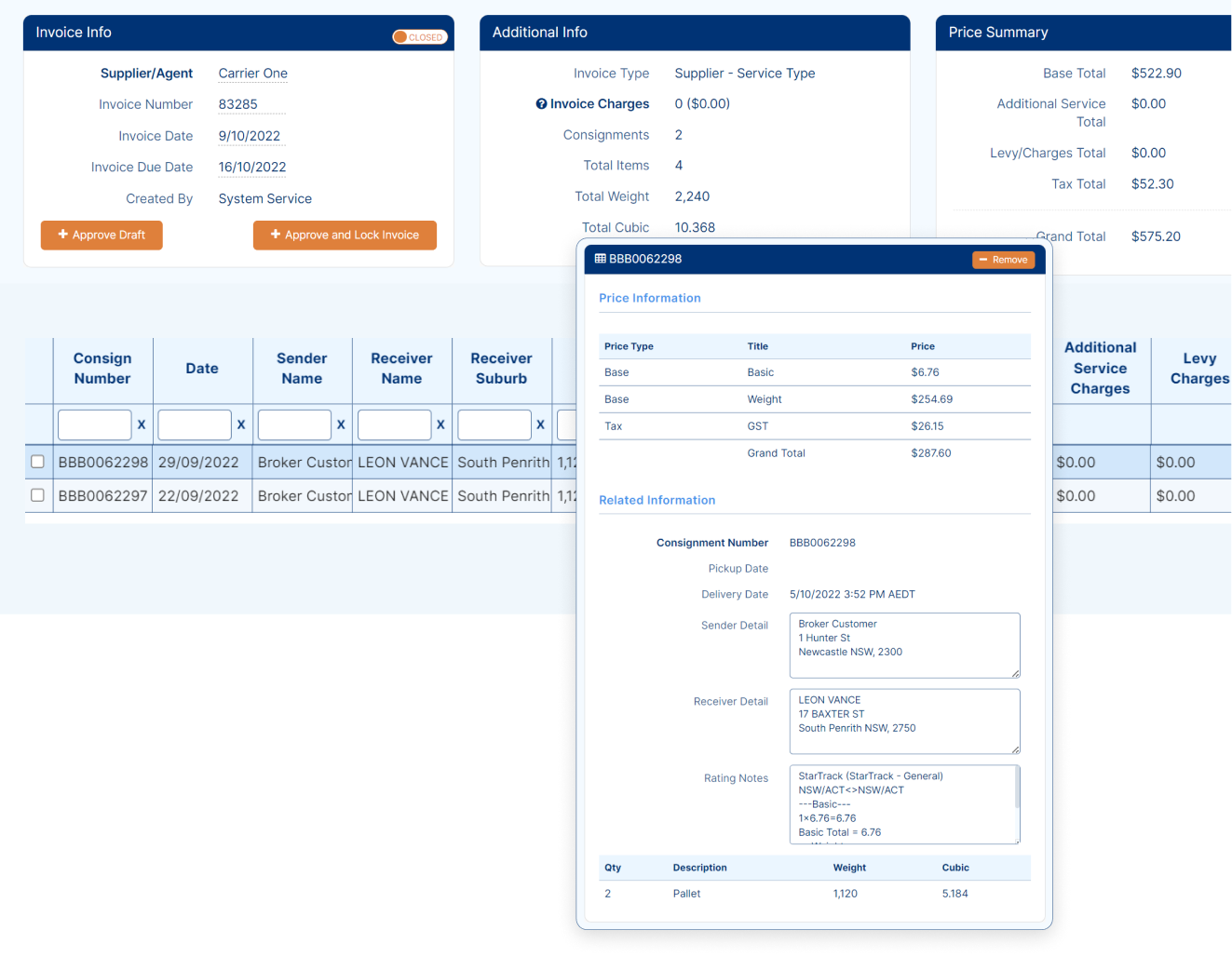 logistics software used for digital invoicing