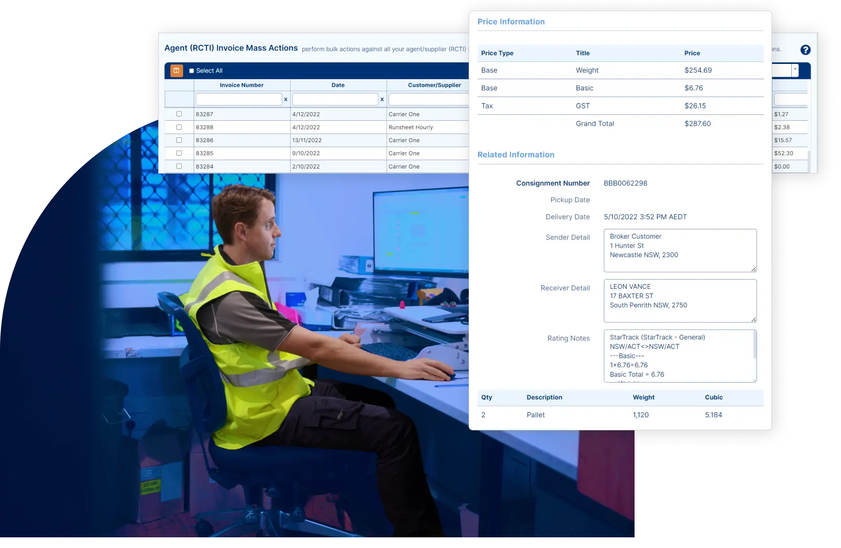 employee using Logistics software's billing and invoicing interface