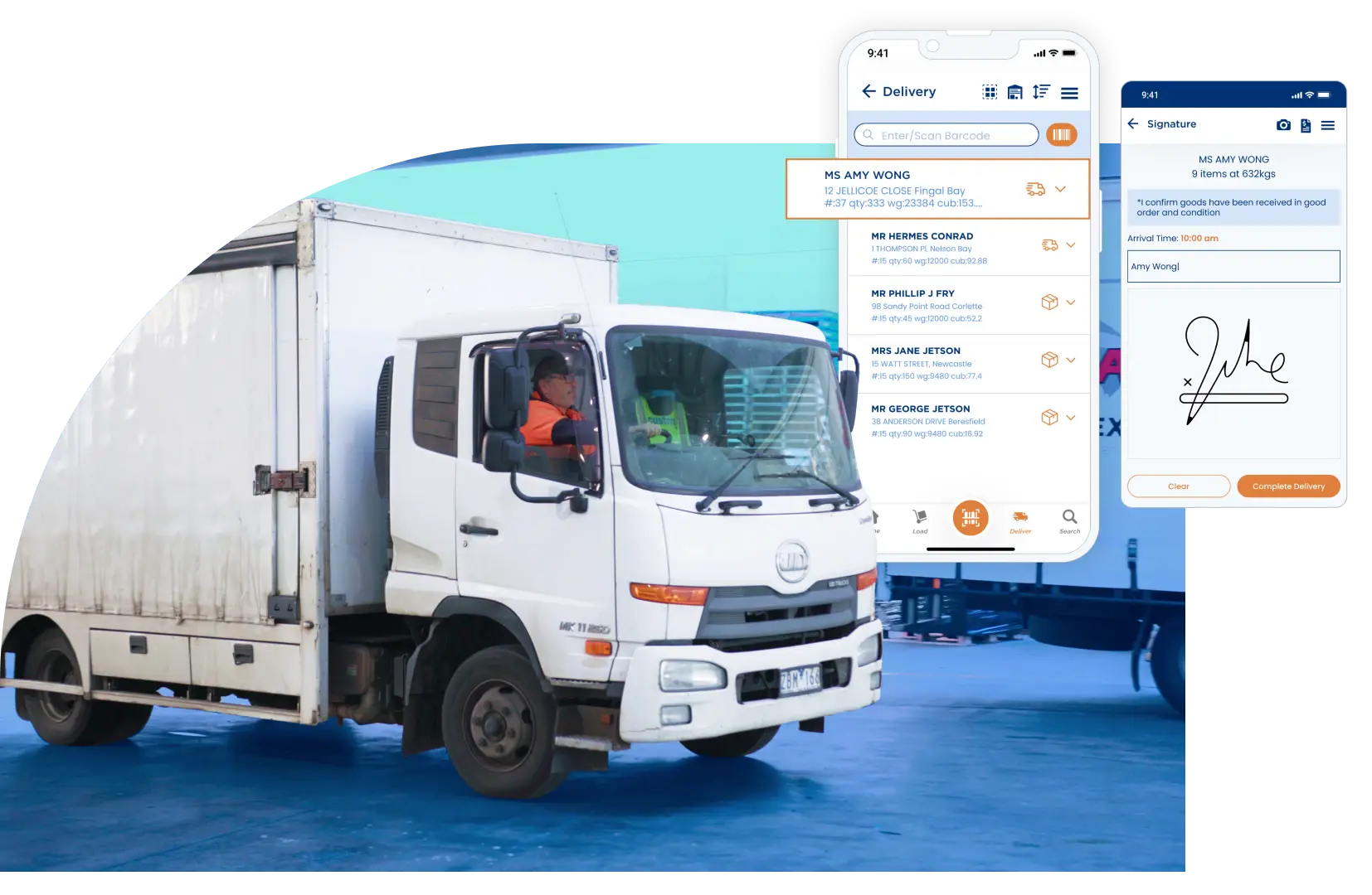 screen displaying a delivery driver app with a map, order details, and navigation options