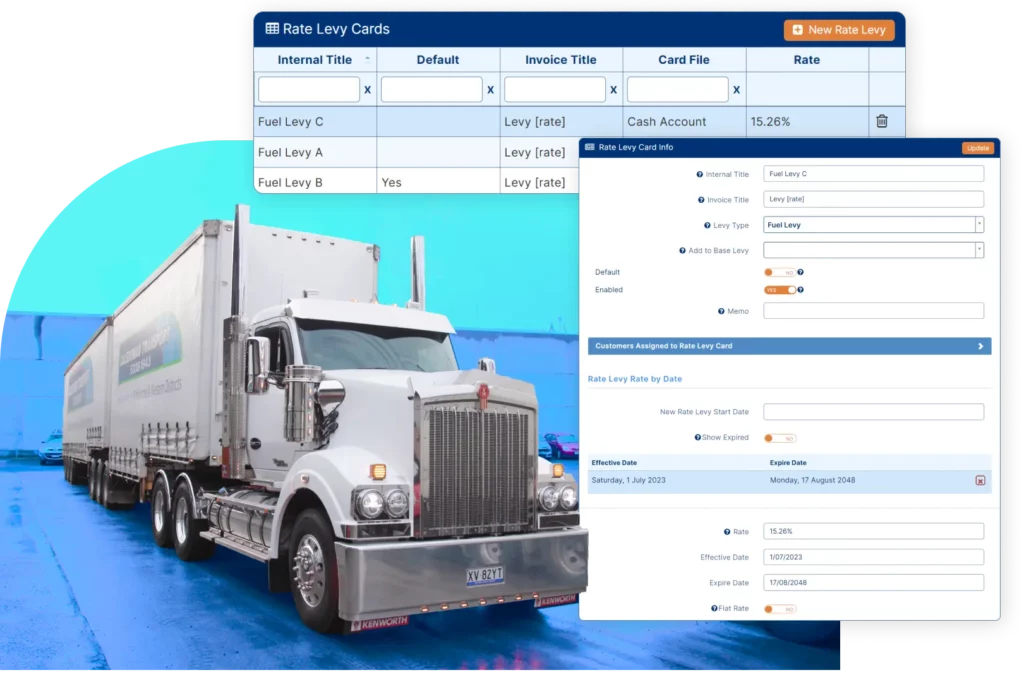 truckload outbound for delivery making use of fuel levy rate logistics software