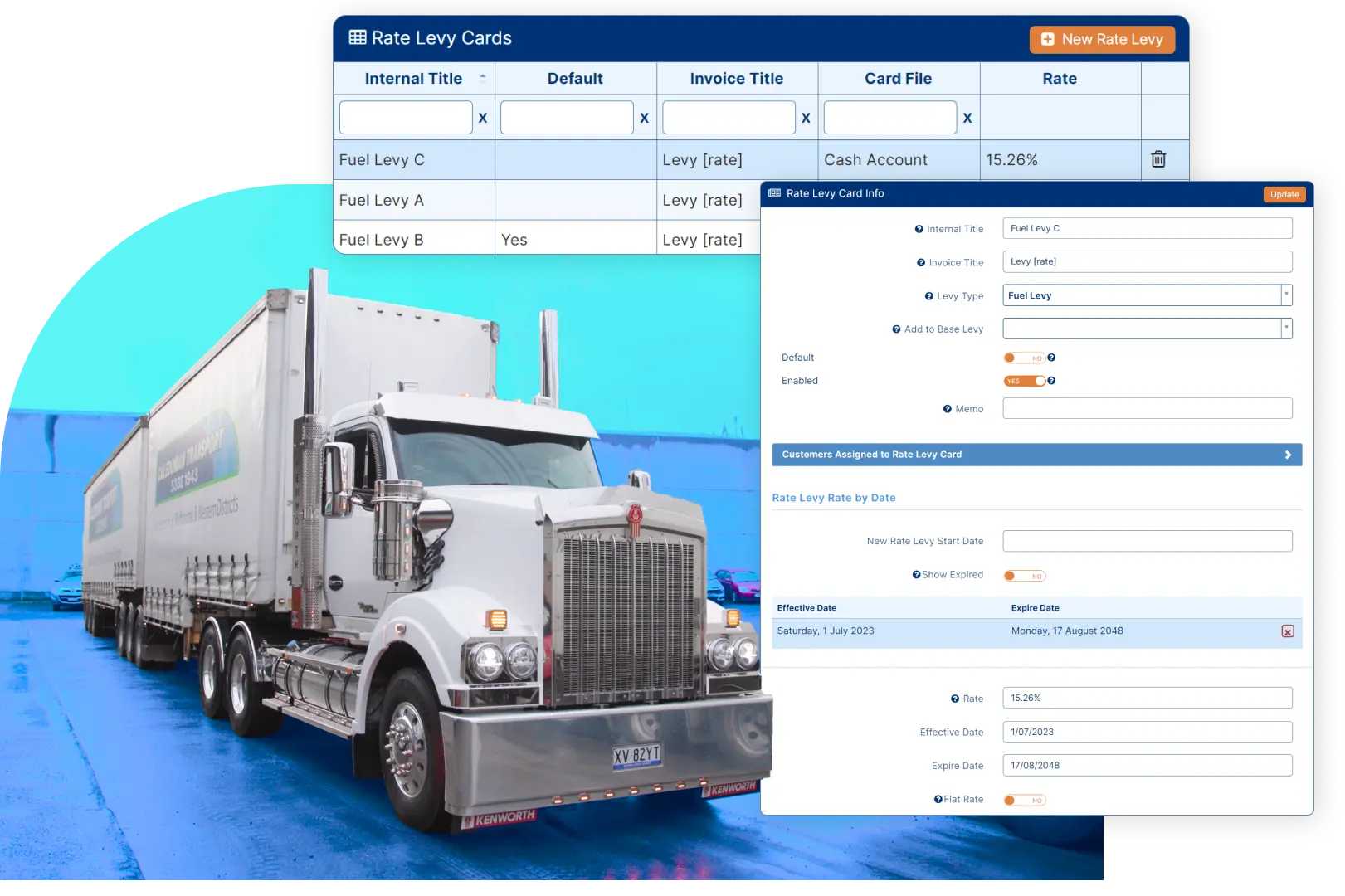 truckload outbound for delivery making use of fuel levy rate logistics software