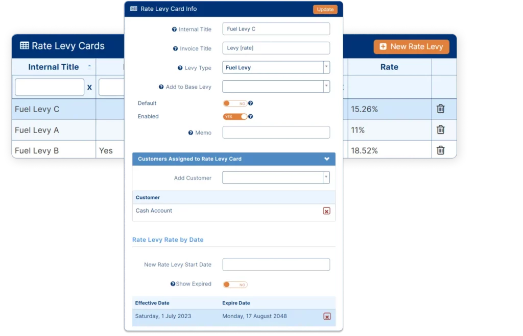 fuel levy rates - software