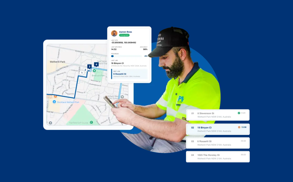 man using the mobile app for route optimisation